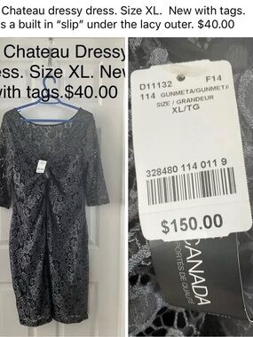 Chateau Gunmetal Lace Midi Dress